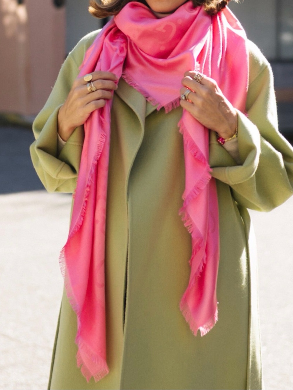 NWT- Gucci Pink Silk Logo Shawl
